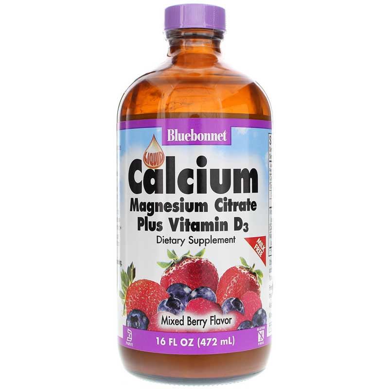 Bluebonnet Liquid Calcium Magnesium Citrate Plus Vitamin D3 Mixed Berry 16 Oz