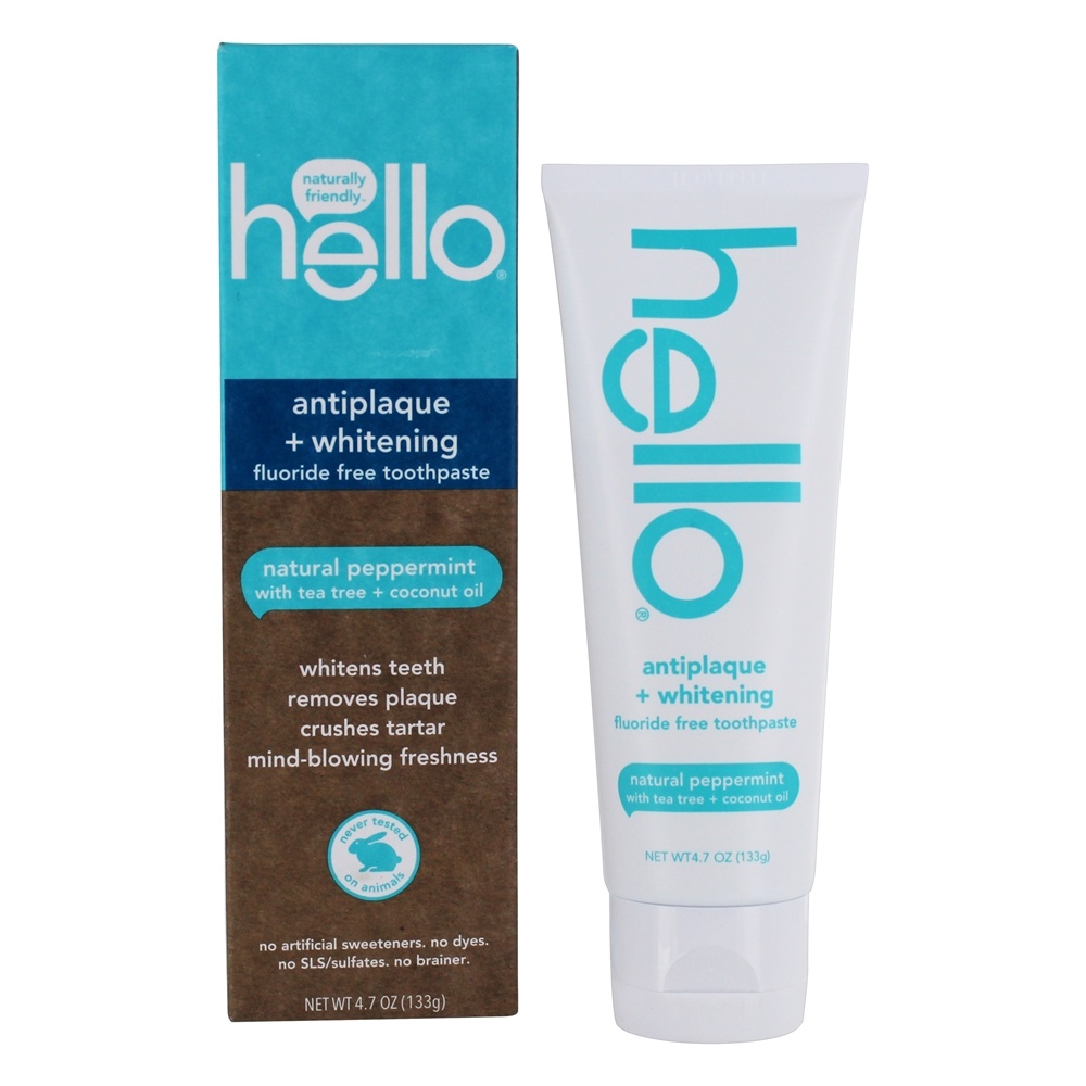 Hello Products - Antiplaque Whitening Fluoride Free Toothpaste Natural Peppermint - 4.7 oz.