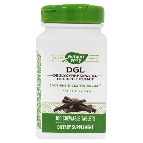 Nature's Way - DGL Deglycyrrhizinated Licorice Extract Soothing Digestive Relief Licorice - 100 Chewable Tablets