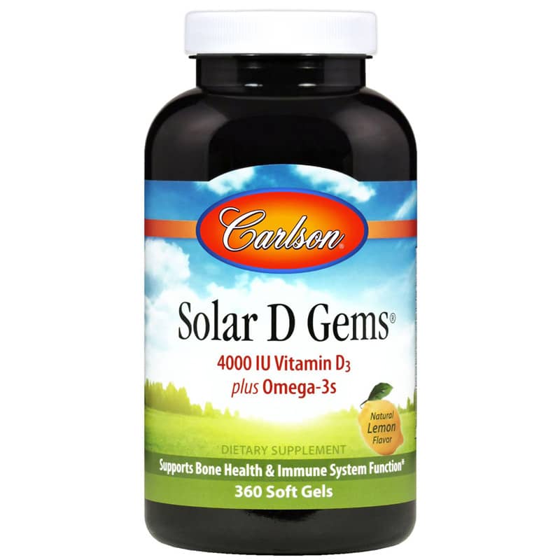 Carlson Labs Solar D Gems 4000 IU Vitamin D3 plus Omega-3s with Natural Lemon Flavor 360 Softgels