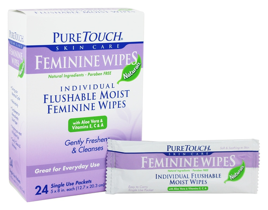 Pure Touch Skin Care - Individual Flushable Moist Feminine Wipes - 24 Packet(s)