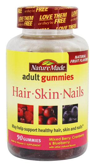 Nature Made - Hair Skin and Nails Adult Gummies Mixed Berry Cranberry & Blueberry - 90 Gummies