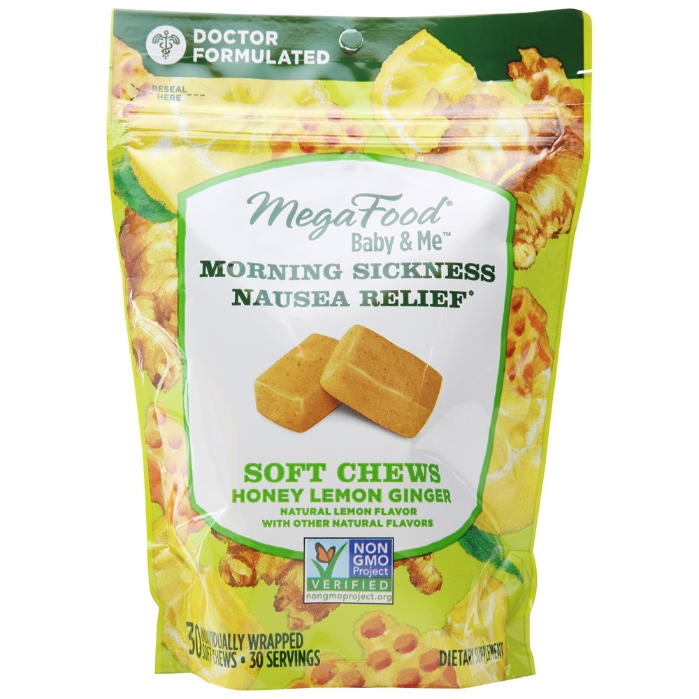 MegaFood - Baby & Me Morning Sickness Nausea Relief Honey Lemon Ginger - 30 Soft Chews