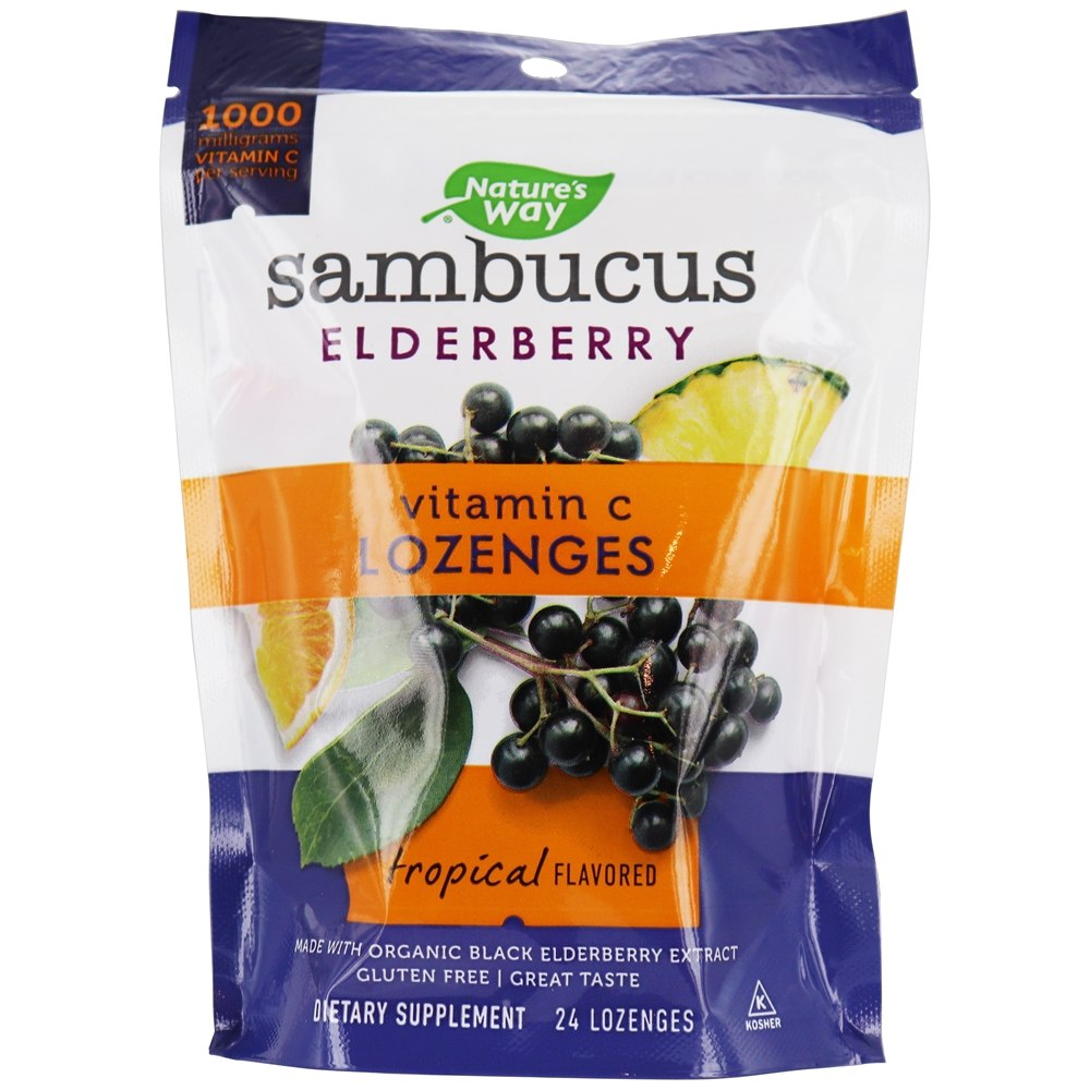 Nature's Way - Sambucus Elderberry Vitamin C Tropical 1000 mg. - 24 Lozenges