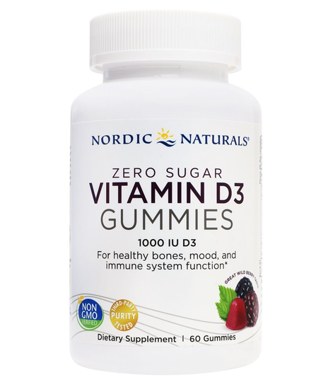 Nordic Naturals - Vitamin D3 Zero Sugar Gummies Wild Berry 1000 IU - 60 Gummies