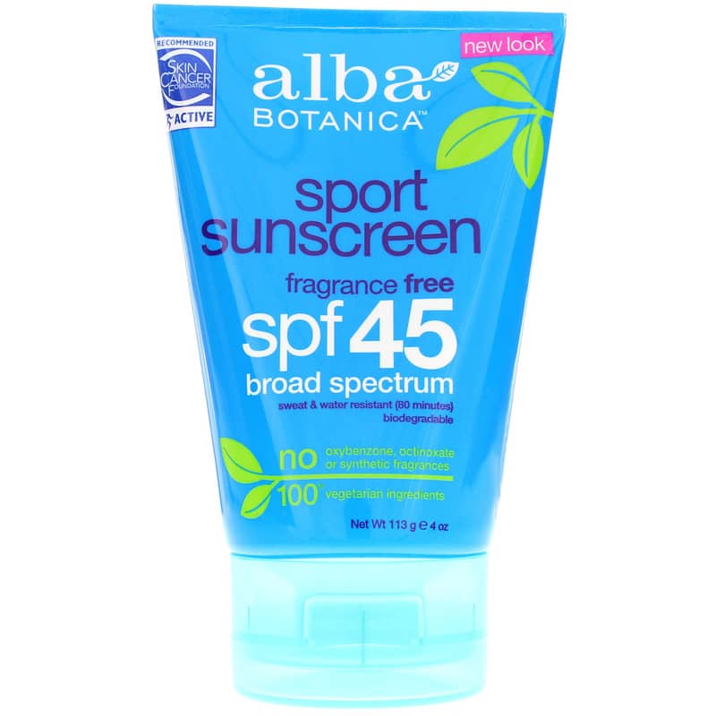 Alba Botanica Sport Sunscreen Fragrance Free SPF 45 4 Oz