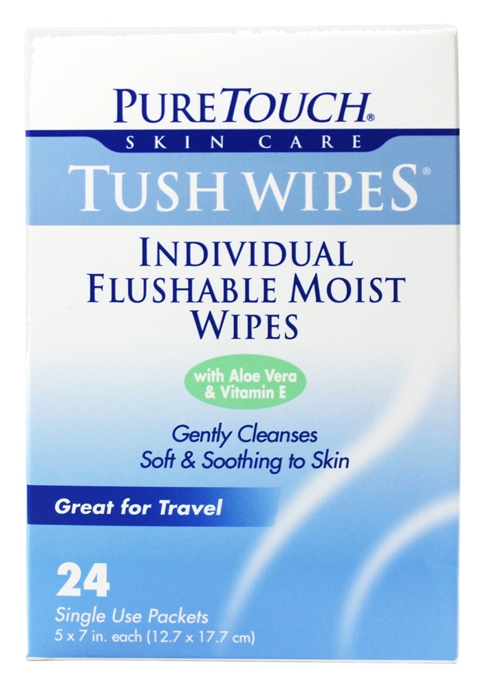 Pure Touch Skin Care - Individual Flushable Moist Tush Wipes Biodegradable - 24 Packet(s)