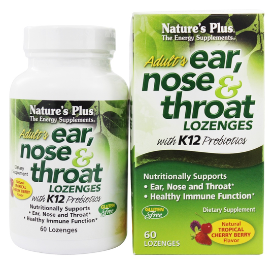 Natures Plus - Adult's Ear Nose & Throat Lozenges With K12 Probiotics Natural Tropical Cherry Berry - 60 Lozenges