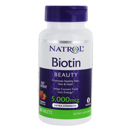 Natrol - Biotin Beauty Fast Dissolve Extra Strength Strawberry 5000 mcg. - 90 Tablets
