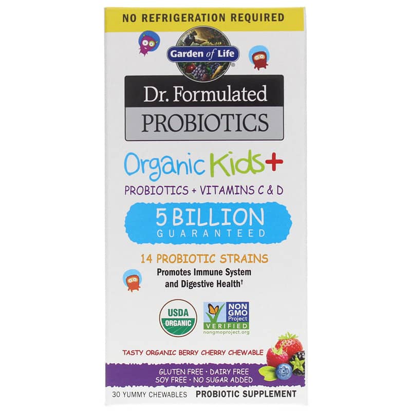 Garden of Life Dr. Formulated Probiotics Organic Kids + Shelf-Stable 30 Chewable Tablets