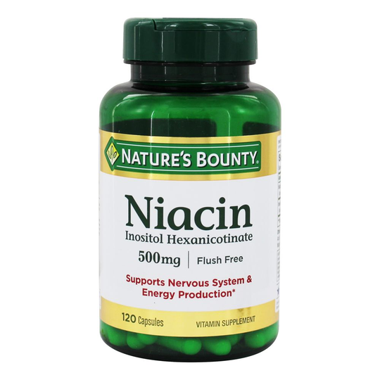 Nature's Bounty - Flush Free Niacin Inositol Hexanicotinate for Nervous System & Energy Production 500 mg. - 120 Capsules
