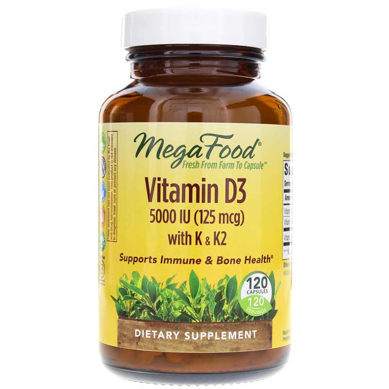 Megafood Vitamin D3 5000 IU with K & K2 120 Capsules