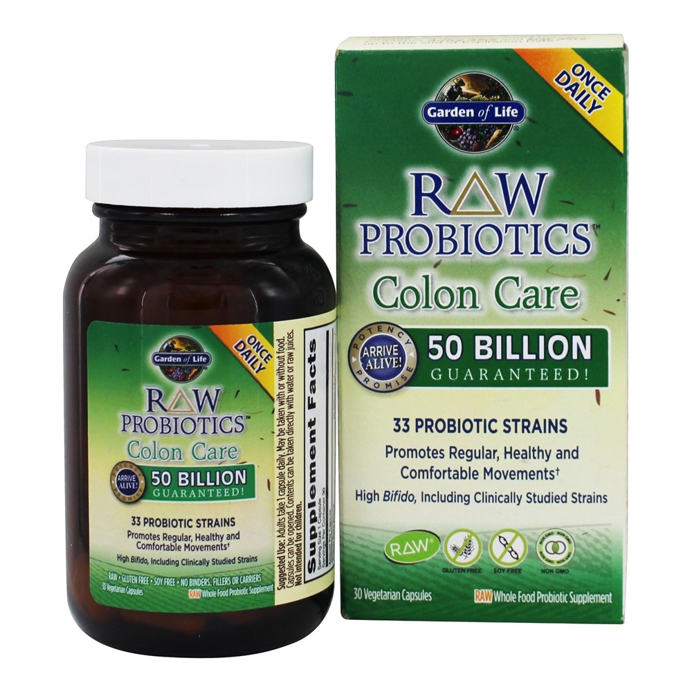 Garden of Life - Raw Probiotics Colon Care 33 Probiotic Strains 50 Billion CFU - 30 Vegetarian Capsules
