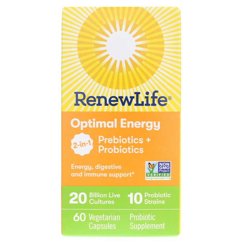 Renew Life Optimal Energy Probiotics + Prebiotics 60 Veg Capsules