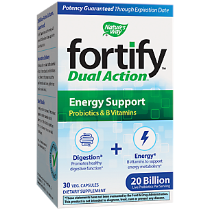 Fortify Dual Action Energy Support Probiotics with Vitamin B - 20 Billion CFUs (30 Vegetarian Capsules)
