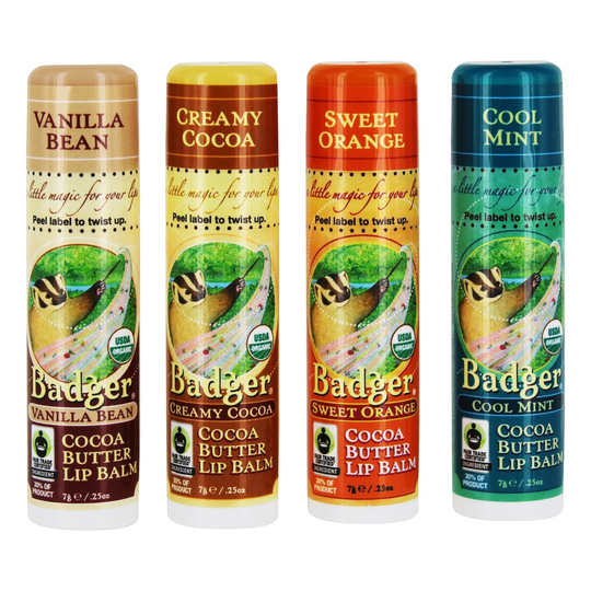 Badger - Natural & Organic Cocoa Butter Lip Balms - 4 Count