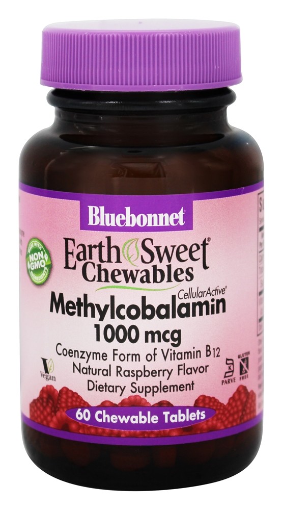 Bluebonnet Nutrition - EarthSweet Chewables Methylcobalamin Natural Raspberry 1000 mcg. - 60 Chewable Tablets