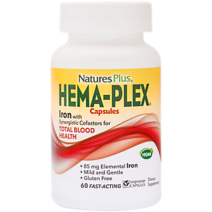 Hema-Plex Iron with Synergistic Cofactors for Total Blood Health Support (60 Vegetarian Capsules)