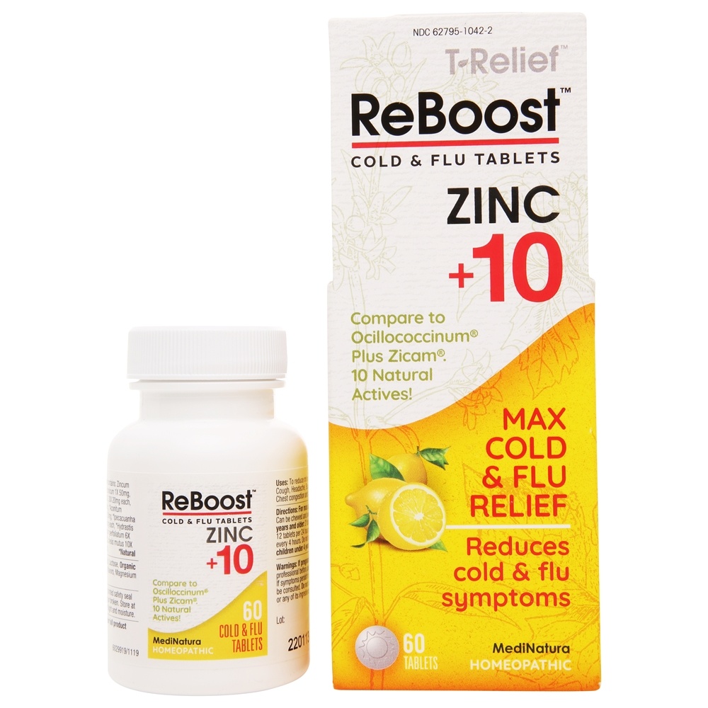 MediNatura - T-Relief ReBoost Zinc 10 Cold & Flu Relief - 60 Tablets