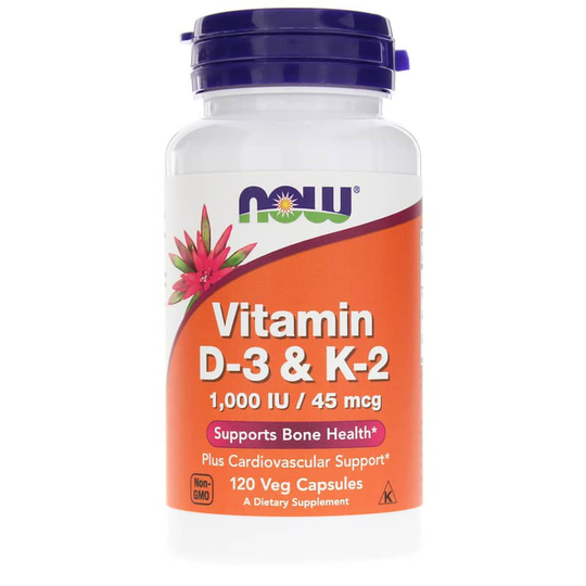 NOW Foods Vitamin D-3 & K-2 120 Veg Capsules