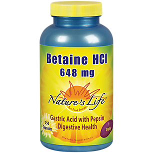 Betaine HCl - Digestive Aid with Pepsin - 648 MG (250 Capsules)
