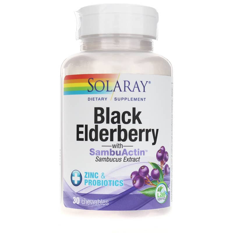 Solaray Black Elderberry with SambuActin plus Zinc & Probiotics 30 Chewable Tablets