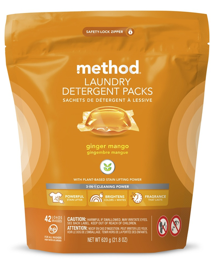 Method - Laundry Detergent Packs 3 In 1 Cleaning Power 42 Loads Ginger Mango - 42 Count