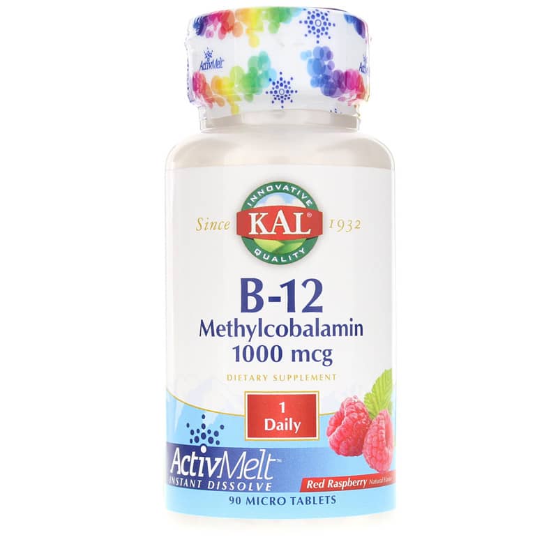 Kal B-12 1000 Mcg as Methylcobalamin ActivMelt Raspberry 90 Tablets