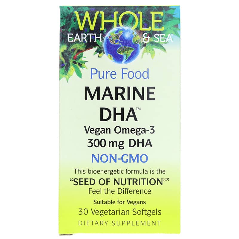 Natural Factors Whole Earth & Sea Marine DHA Vegan Omega-3 30 Veg Softgels