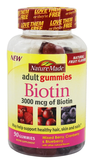 Nature Made - Biotin Adult Gummies Mixed Berry Cranberry & Blueberry 3000 mcg. - 90 Gummies