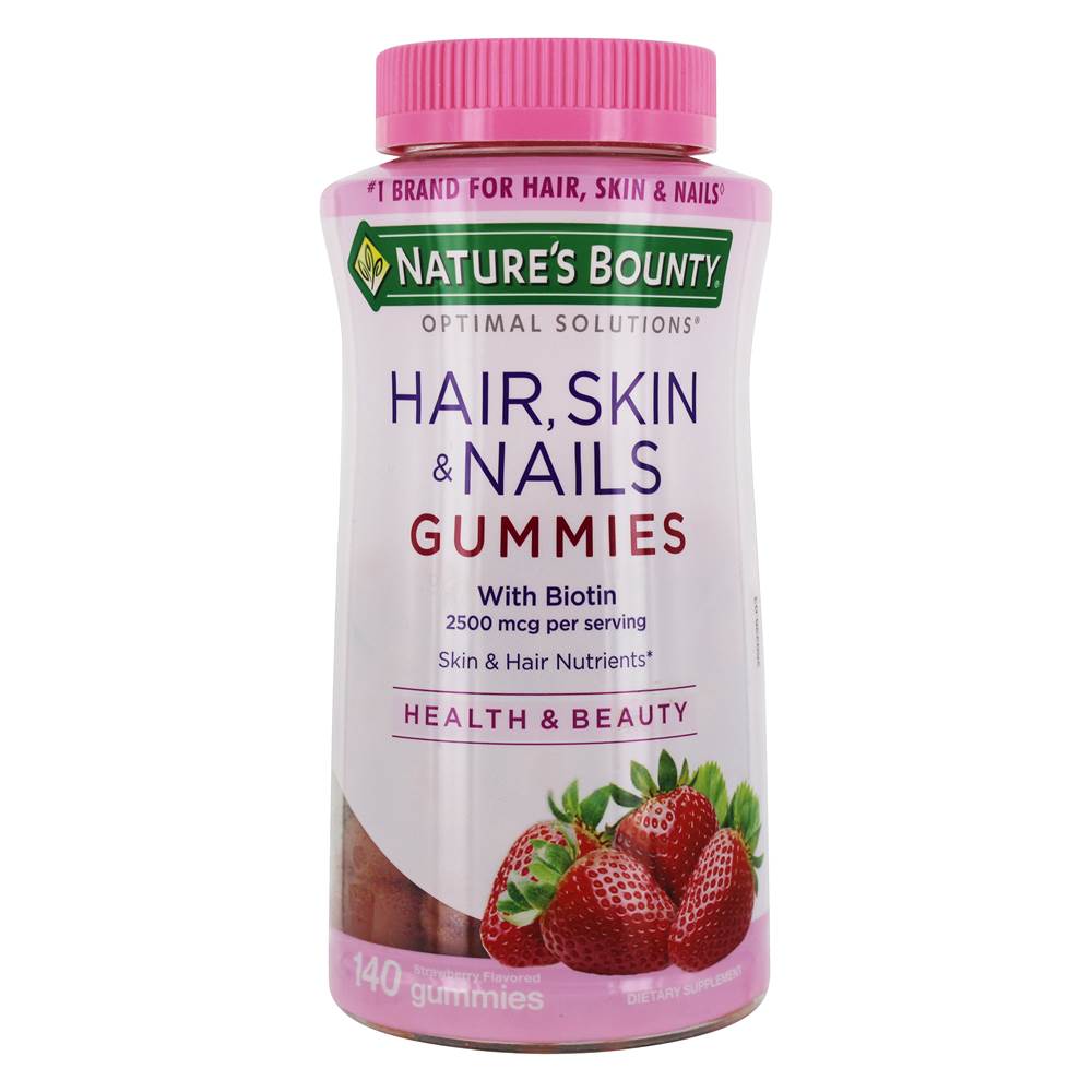 Nature's Bounty - Optimal Solutions Hair Skin & Nails Gummies Strawberry 2500 mcg. - 140 Gummies