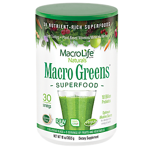 Macro Greens Superfood Powder - Optimum Alkaline Source & 18 Billion Probiotics (30 Servings)