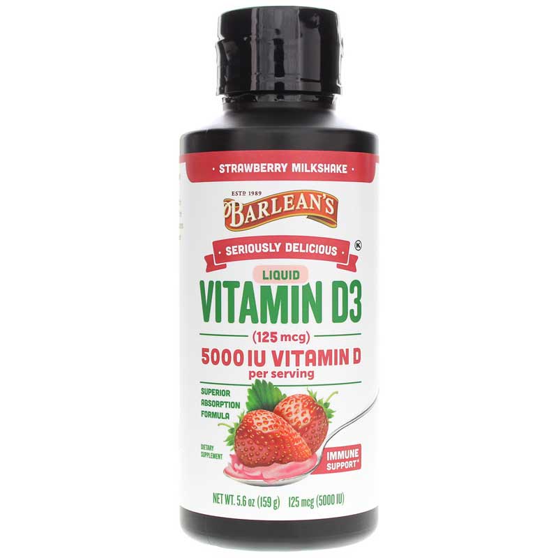 Barleans Organic Oils Vitamin D3 Liquid 5000 IU Strawberry Milkshake 5.6 Oz