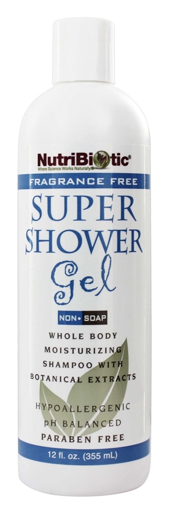 Nutribiotic - Super Shower Gel Non-Soap Shampoo with GSE Fragrance Free - 12 fl. oz.