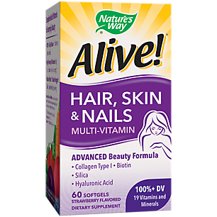 Alive! Hair, Skin & Nails Multivitamin with Biotin, Collagen & Hyaluronic Acid (60 Softgels)
