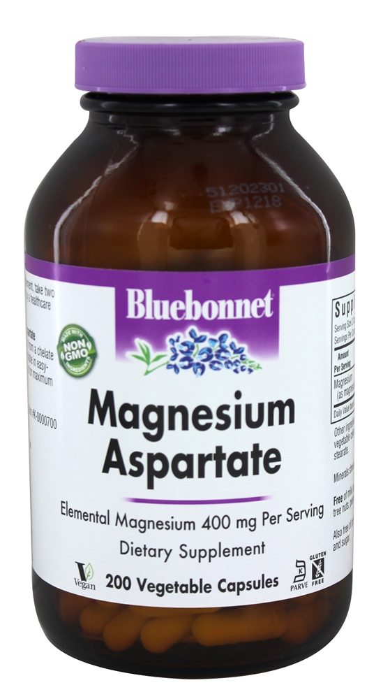 Bluebonnet Nutrition - Magnesium Aspartate 400 mg. - 200 Vegetarian Capsules