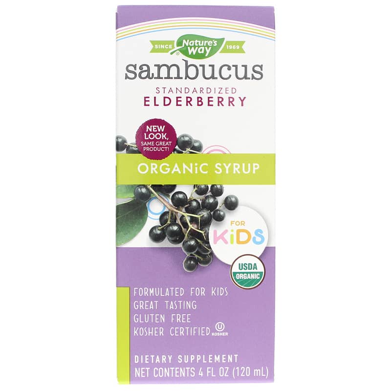 Natures Way Organic Sambucus for Kids Standardized Elderberry Syrup 4 Oz