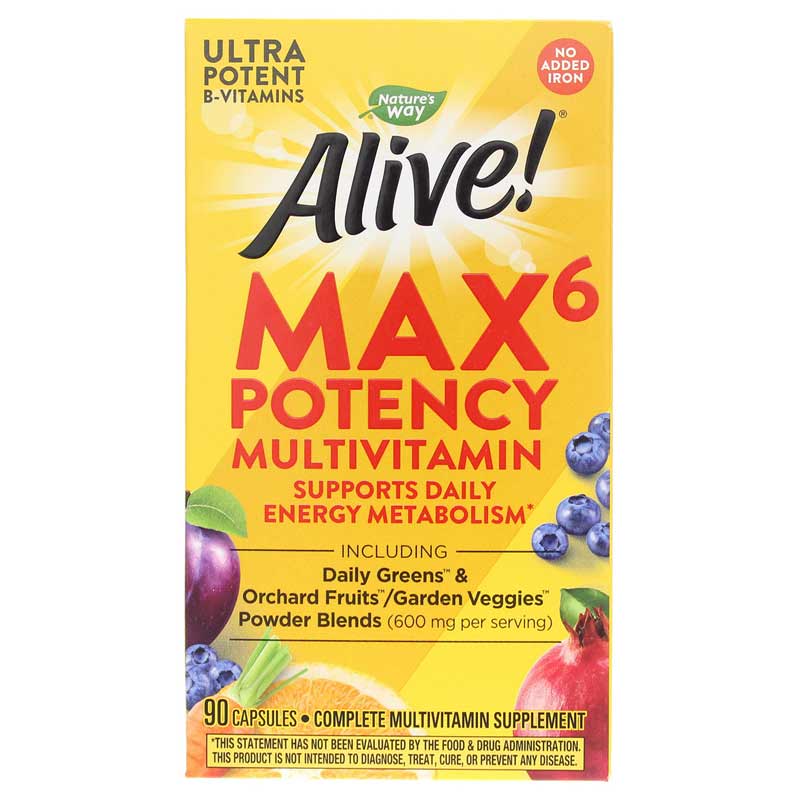 Natures Way Alive Max6 Daily Multi-Vitamin No Iron Added 90 Veg Capsules
