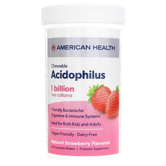 American Health Chewable Acidophilus 1 Billion CFU Strawberry 60 Chewable Wafers