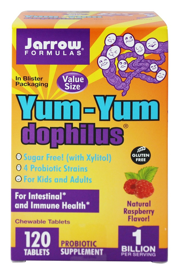 Jarrow Formulas - Yum-Yum Dophilus Sugar Free Raspberry 1 Billion CFU - 120 Chewable Tablets