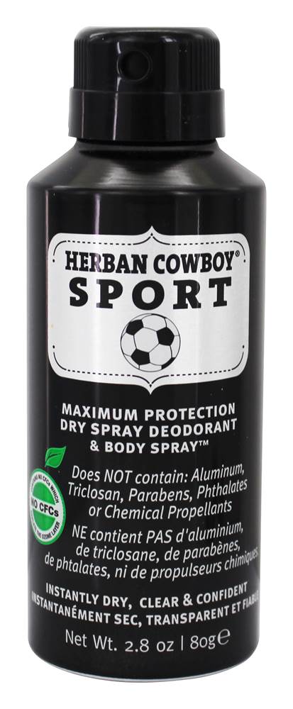 Herban Cowboy - Maximum Protection Dry Spray Deodorant & Body Spray Sport - 2.8 fl. oz.
