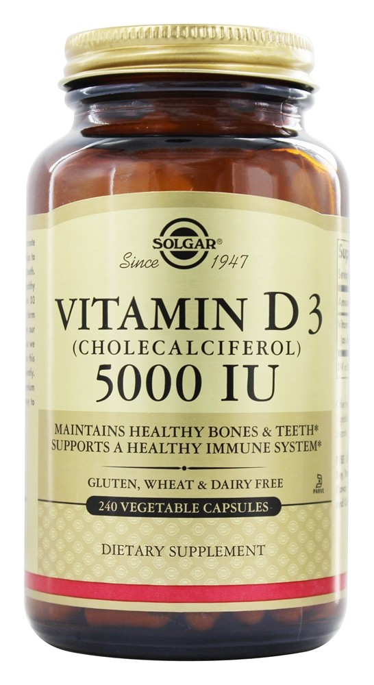 Solgar - Vitamin D3 Cholecalciferol 5000 IU - 240 Vegetarian Capsules