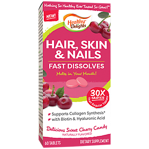 Hair, Skin & Nails Fast Dissolves with Biotin & Hyaluronic Acid - Cherry Candy (60 Tablets)