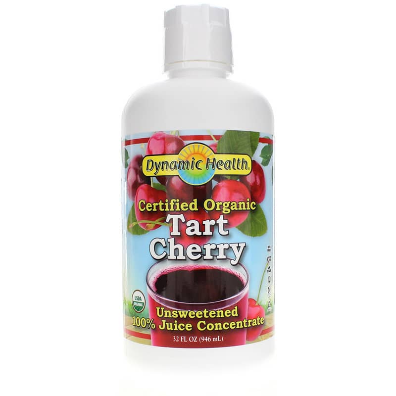 Dynamic Health Certified Organic Tart Cherry Unsweetened 100% Juice Concentrate in Plastic Bottle 32 Oz