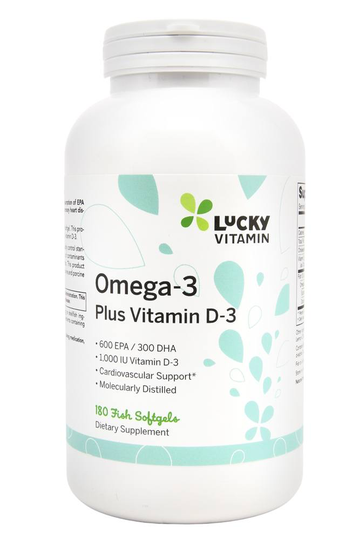 LuckyVitamin - High Potency Omega-3 Fish Oil Plus Vitamin D3 - 180 Softgels