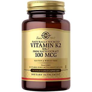 Natural Vitamin K2 MK-7 from Natto Extract - 100 MCG (50 Vegetarian Capsules)