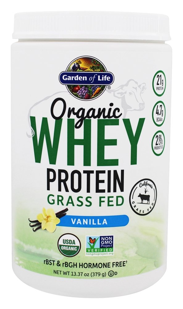 Garden of Life - Organic Whey Protein Powder Grass Fed Vanilla - 13.37 oz.