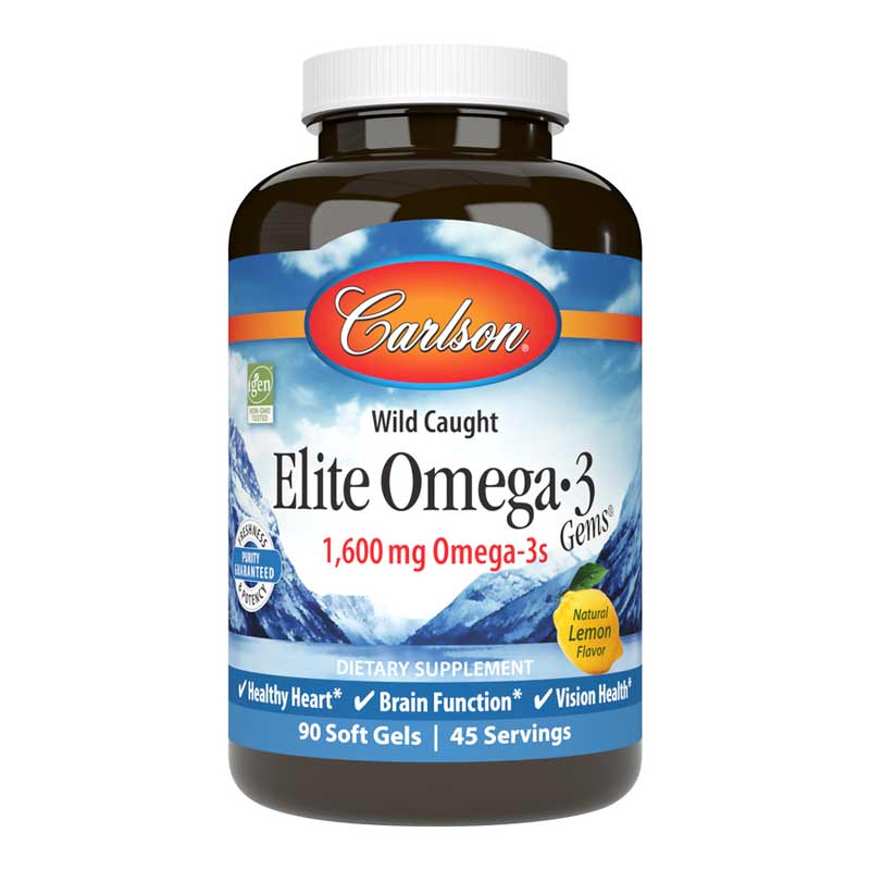 Carlson Labs Elite Omega-3 Gems 1600 Mg with Natural Lemon Flavor 90 Softgels