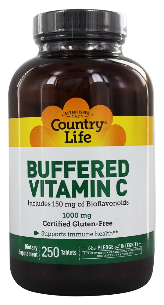 Country Life - Buffered Vitamin C Plus 150 mg of Bioflavonoids 1000 mg. - 250 Tablets