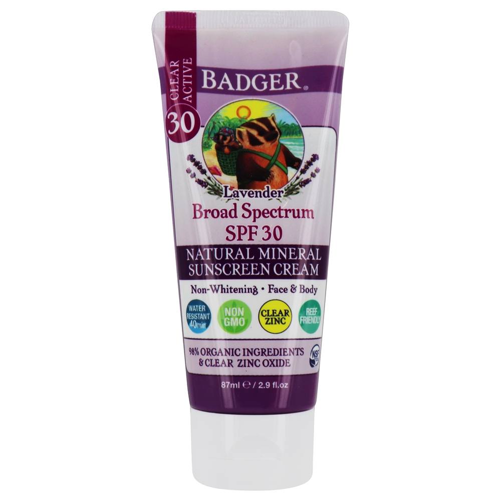 Badger - Broad Spectrum Natural Mineral Sunscreen Cream Lavender 30 SPF - 2.9 oz.